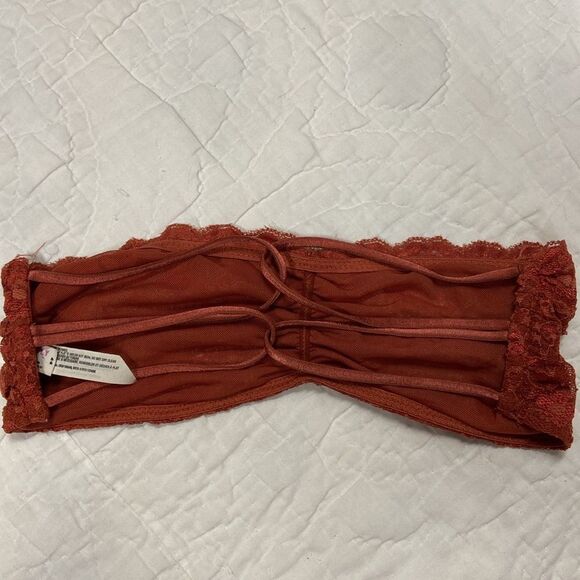 Free People Redish Orange Lace Bandeau with Ruched Detail size Small - Picture 2 of 7